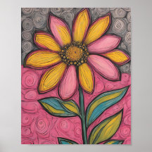 Charcoal Pencil Flowers- Stained Glass Daisy 