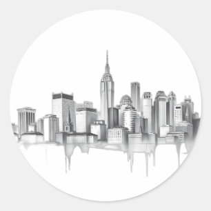 Charcoal Pencil Urban Skyline Sketch Classic Round Sticker