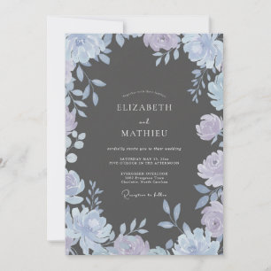Charcoal Periwinkle Blossom Wedding Invitation
