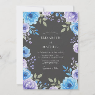 Charcoal Periwinkle Floral Wedding Invitation