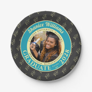 Charcoal Photo Modern Graduation Party Paper Plate