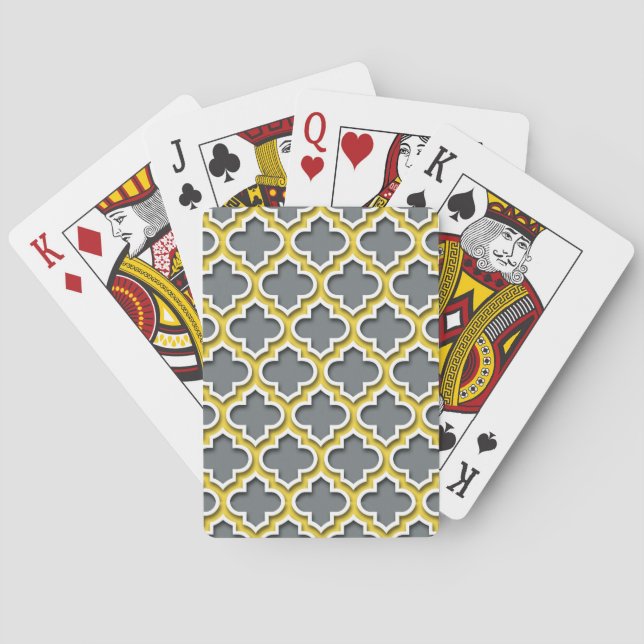 Charcoal Pineapple White Moroccan Quatrefoil #5DS Playing Cards (Back)