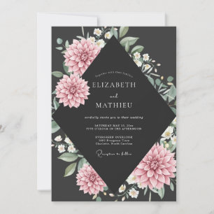 Charcoal Pink Dahlia Wedding Invitation