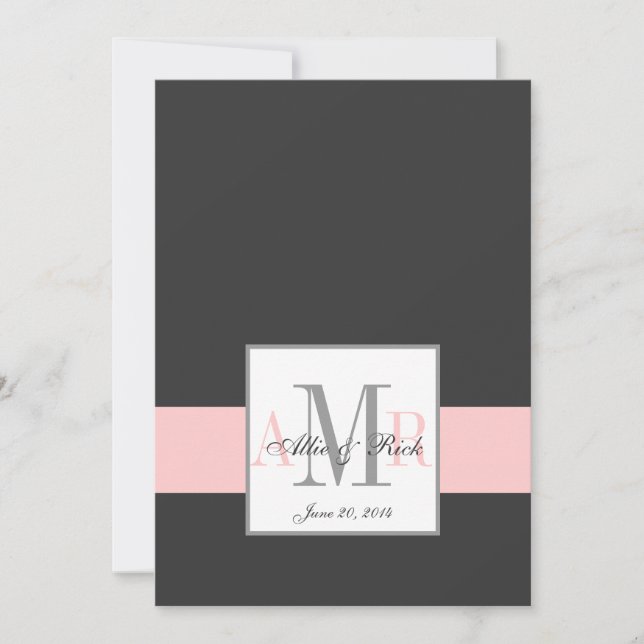 Charcoal Pink Monogram Wedding Invitation Front (Front)