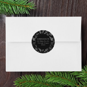 Charcoal Poinsettias and Pinecones Return Address Classic Round Sticker