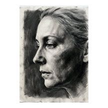 Charcoal Portrait Poster | Expressive Female Drawi