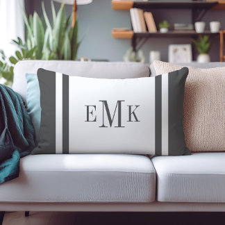 Charcoal Preppy Ribbon Dots Custom Monogram Lumbar Cushion