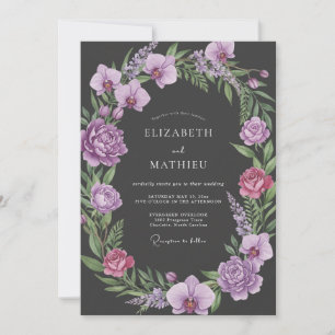 Charcoal Purple Peony Wedding Invitation
