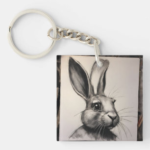 Charcoal Rabbit Sketch Key Ring