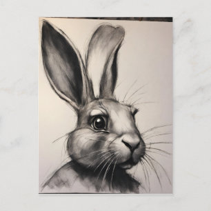 Charcoal Rabbit Sketch Postcard