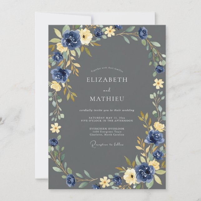 Charcoal Refined Winter Wedding Invitation (Front)