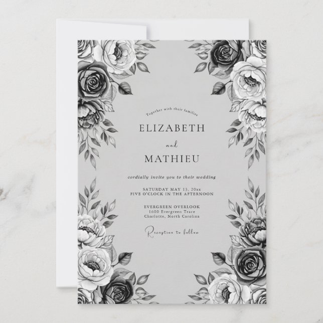 Charcoal Romantic Floral Wedding Invitation (Front)