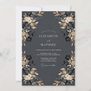 Charcoal Rose Botanical Wedding Invitation