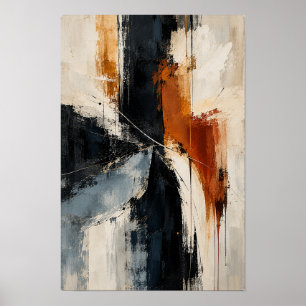 Charcoal Rust Ivory Linear Abstract Wall Art