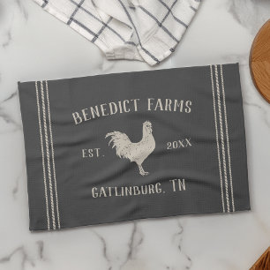 Charcoal Rustic Chicken Personalised Farm Name Tea Towel