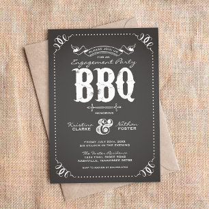 Charcoal Rustic Engagement Party BBQ Invitation
