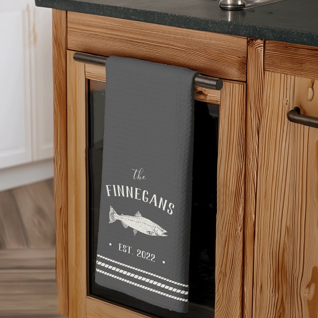 Charcoal Rustic Fish Personalised Tea Towel (Creator Uploaded)