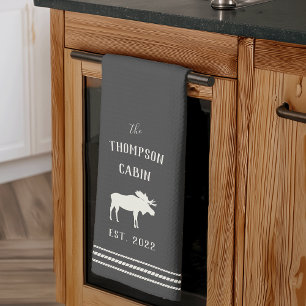 Charcoal Rustic Moose Personalised Kitchen Towel