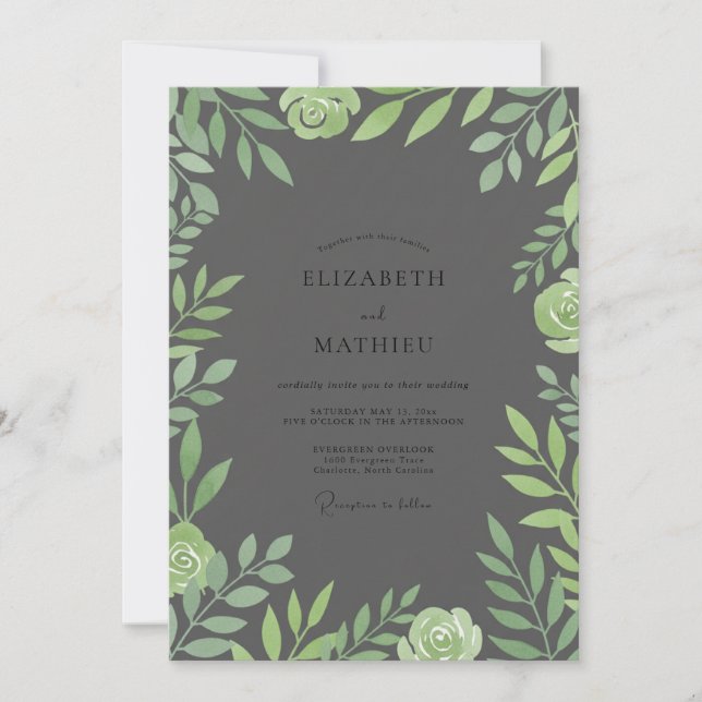 Charcoal Sage Foliage Eucalyptus Wedding Invitation (Front)