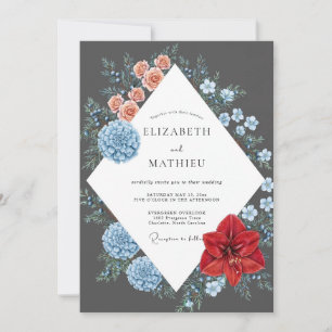 Charcoal Scarlet Lily Wedding Invitation