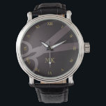 Charcoal Scissors & Monogram Watch<br><div class="desc">This watch features your monogram and a pair of scissors against a dark grey background,  with gold-coloured roman numerals. It makes for a perfect gift for a hair dresser,  hair stylist,  tailor,  and more.</div>