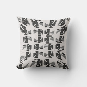 Charcoal Shades on White Small Shapes Labyrinth Cushion