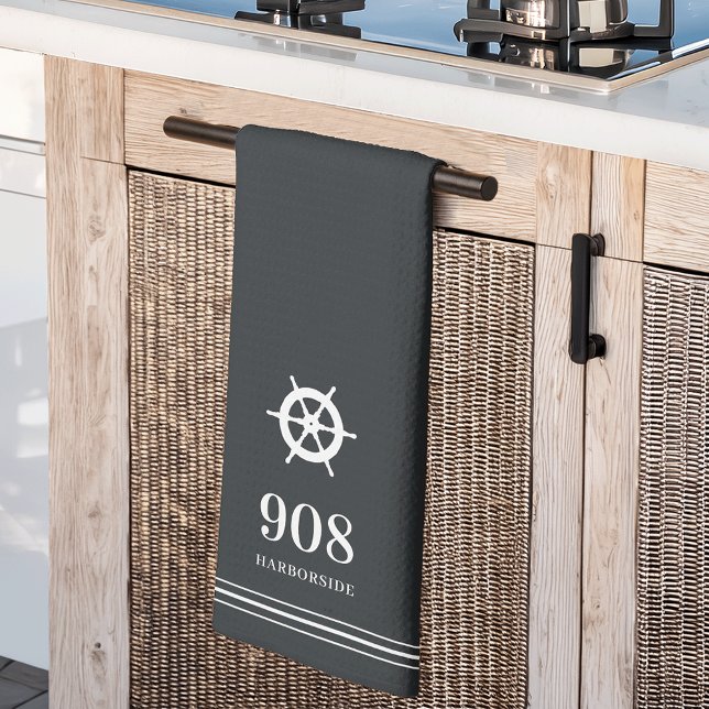 Charcoal | Ships Wheel House Number & Street Name Tea Towel (Creator Uploaded)