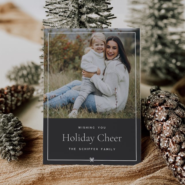 Charcoal | Simple Minimal Christmas Bow Photo Holiday Card (Creator Uploaded)