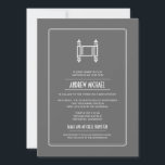 Charcoal Simple Torah Bar Mitzvah Invitation<br><div class="desc">A graphic image of a Torah makes a striking image on this unique Bar Mitzvah invitation. A charcoal grey background offsets a rounded rectangular panel holding customised invitation text. The reverse highlights the Bar Mitzvah's boy's name, date of the event and extra text which can be customised or deleted entirely....</div>