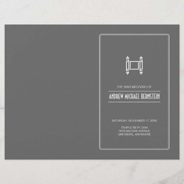 Charcoal Simple Torah Bar Mitzvah Program (Front)