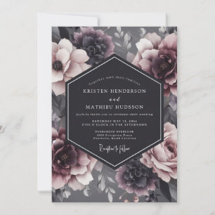 Charcoal Somber Flora Wedding Invitation