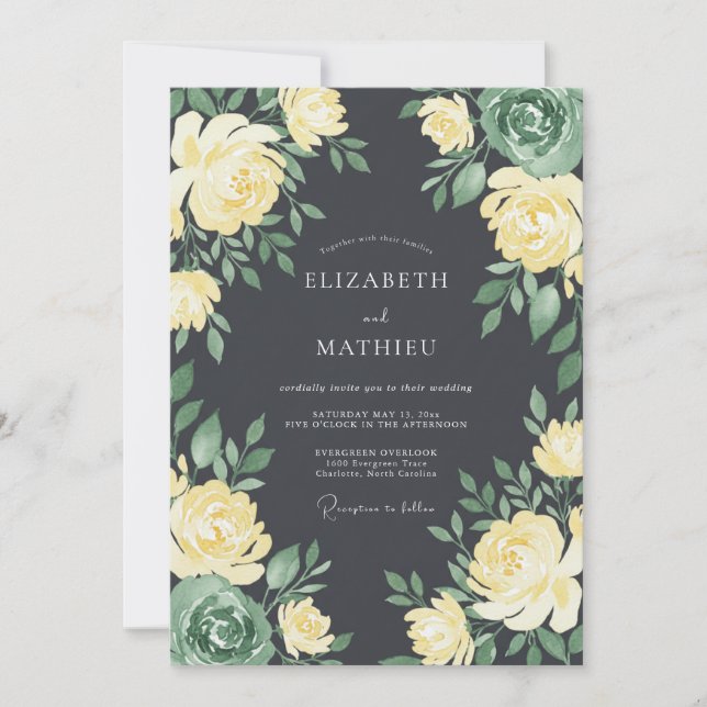 Charcoal Sophisticated Floral Wedding Invitation (Front)