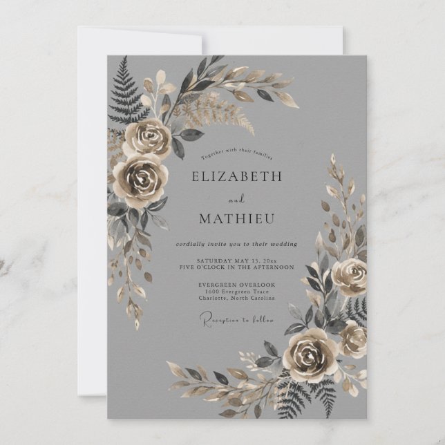 Charcoal Sophisticated Vintage Wedding Invitation (Front)