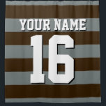 Charcoal Sports Jersey Preppy Stripe Shower Curtain<br><div class="desc">Preppy Striped Team Jersey / Sports Jersey / Football Jersey / Rugby Jersey with Custom Name Customise this with your own name or team name and a number. You can change the size, colour and placement of the text if you need to make changes, change the colour of or remove...</div>