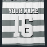 Charcoal Sports Jersey Preppy Stripe Shower Curtain<br><div class="desc">Preppy Striped Team Jersey / Sports Jersey / Football Jersey / Rugby Jersey with Custom Name Customise this with your own name or team name and a number. You can change the size, colour and placement of the text if you need to make changes, change the colour of or remove...</div>