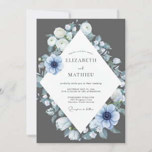 Charcoal Steel Anemone Wedding Invitation