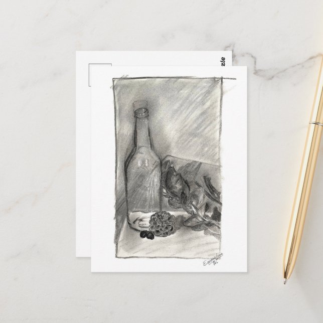 Charcoal Still Life Postcard (Front/Back In Situ)