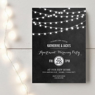 Charcoal String Lights Apartment Warming Party Invitation