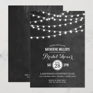 Charcoal String Lights Bridal Shower Invitation