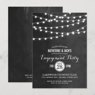 Charcoal String Lights Engagement Party Invitation