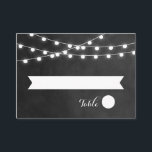 Charcoal String Lights Wedding Escort Cards<br><div class="desc">Chic modern summer wedding escort seating place card design with simple elegant glowing string lights hanging across the top and a classy mix of modern and calligraphy script fonts on a printed faux watercolor texture background. A simple and stylish preppy design, perfect for summer! Click the CUSTOMIZE IT button to...</div>