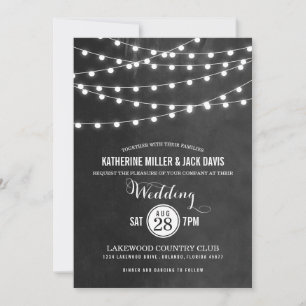 Charcoal String Lights Wedding Invitation