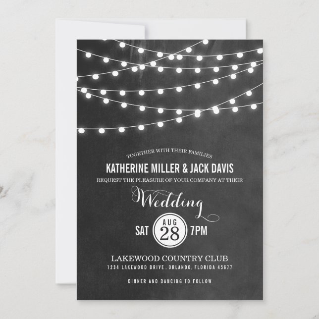 Charcoal String Lights Wedding Invitation (Front)