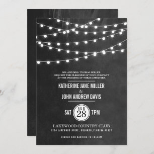 Charcoal String Lights Wedding Invitation
