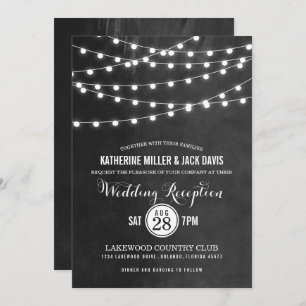 Charcoal String Lights Wedding Reception Invite