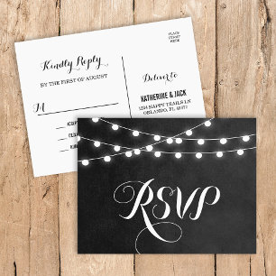 Charcoal String Lights Wedding RSVP Postcard