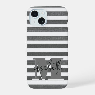 Charcoal Stripe Monogrammed iPhone 15 Case