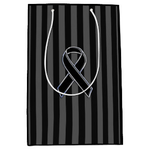 Charcoal Stripes Style Black Ribbon Awareness Medium Gift Bag