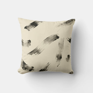 Charcoal Strokes Pattern | Minimal Beige Abstract Cushion