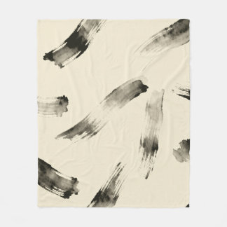 Charcoal Strokes Pattern | Minimal Beige Abstract Fleece Blanket